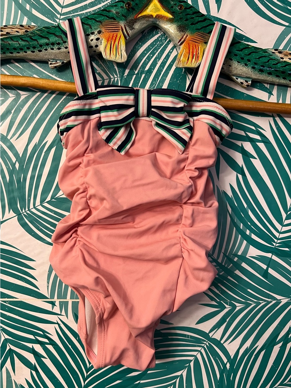 Janie & Jack in the garden Pink Ruched One-Piece Swimsuit w/ Bow 12-18 m